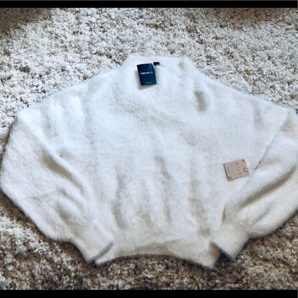 Fluffy White Semi-Cropped sweater